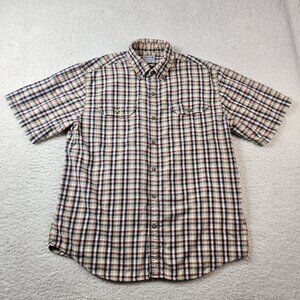 Carhartt Shirt‎ Mens XL Tan Blue Red Plaid Short Sleeve Chambray Business Wear